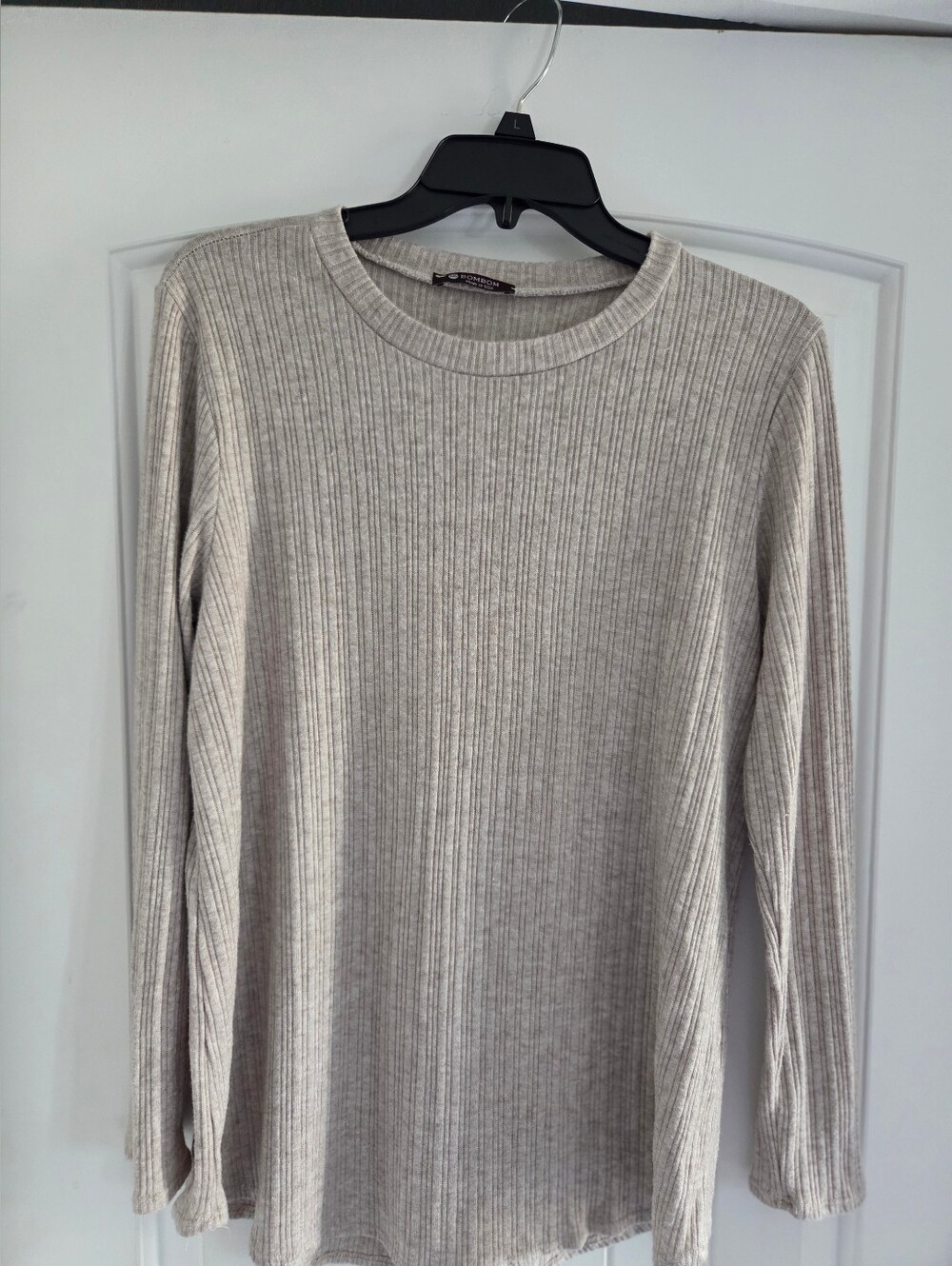 Bombom Light Brown Ribbed Long-Sleeve Women's Sweater